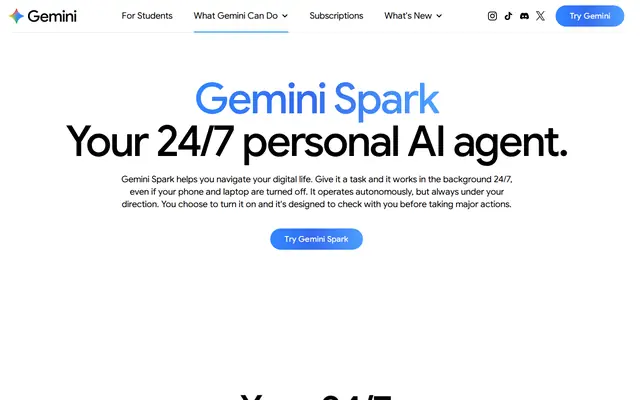 Screenshot of the Gemini Spark website