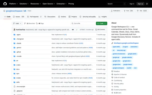 Screenshot of the Google Workspace CLI website