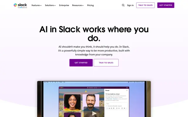 Screenshot of the Slack AI website